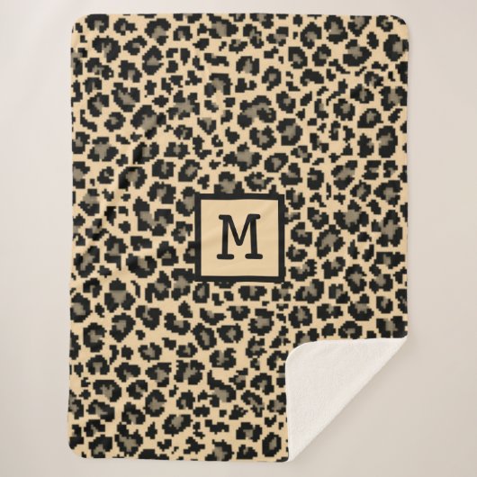 Monogram Leopard Print Initiaal Elegant Animal Sherpa Deken (Voorkant)