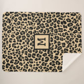 Monogram Leopard Print Initiaal Elegant Animal Sherpa Deken (Voorkant (horizontaal))