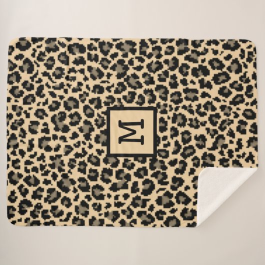 Monogram Leopard Print Initiaal Elegant Animal Sherpa Deken (Voorkant (horizontaal))