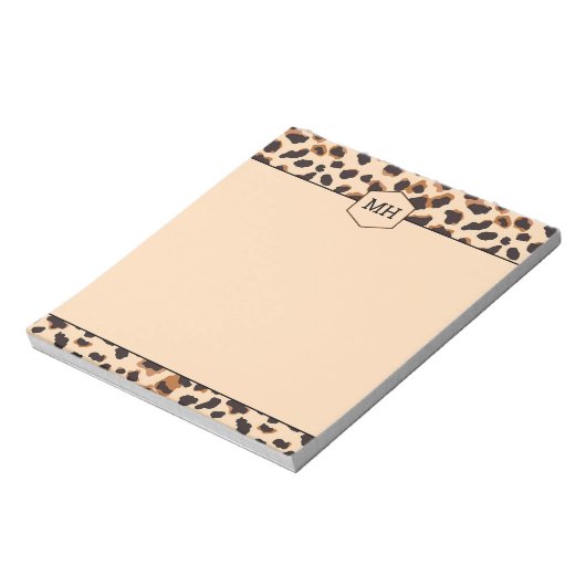 Monogram Leopard Print Modern Bruin Zwart Dier Notitieblok (Linkerzijde)