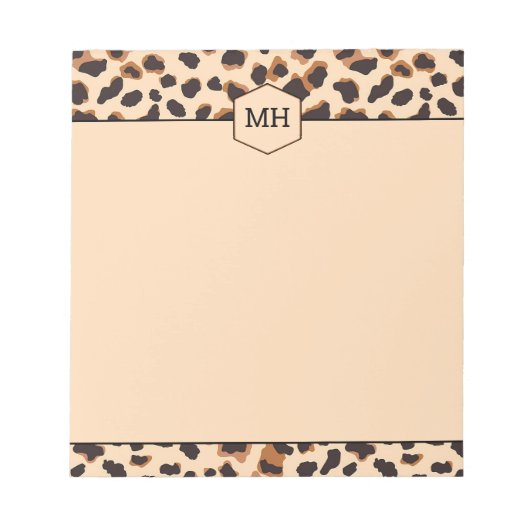 Monogram Leopard Print Modern Bruin Zwart Dier Notitieblok (Voorkant)