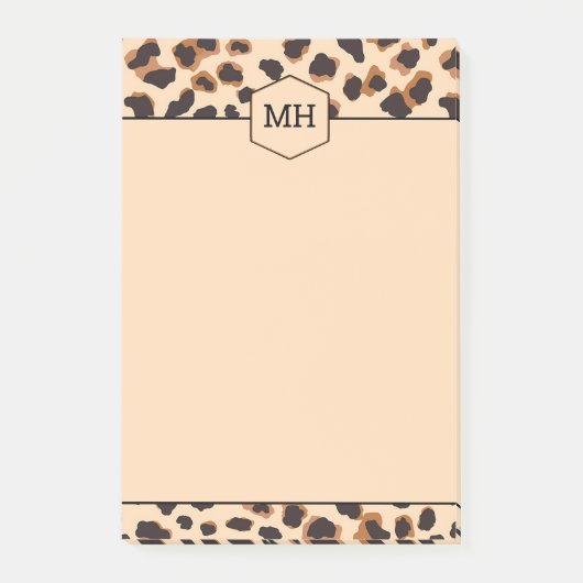 Monogram Leopard Print Modern Bruin Zwart Dier Post-it® Notes (Voorkant)