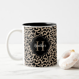 Monogram Leopard Print Tweekleurige Koffiemok