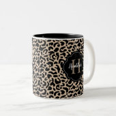 Monogram Leopard Print Tweekleurige Koffiemok (Voorkant rechts)