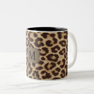 Monogram Leopard Print Two-Tone Coffee Mok