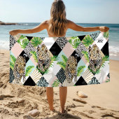 Monogram Leopard Wild Oerwoud Modern Girly Chic Strandlaken