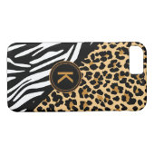 Monogram Leopard Zebra Print iPhone Case (Achterkant (Horizontaal))