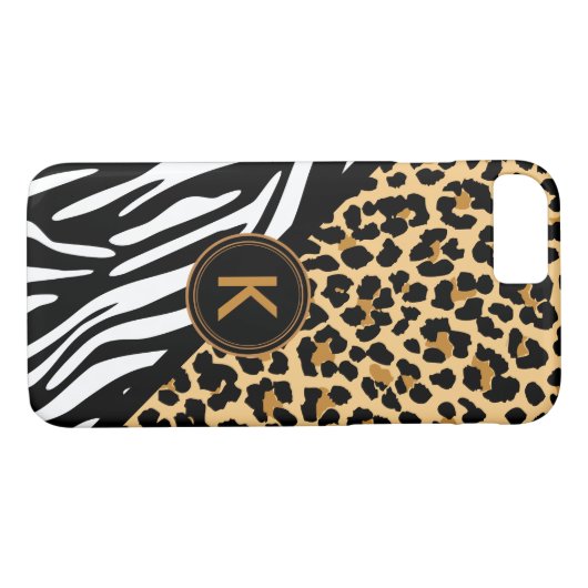 Monogram Leopard Zebra Print iPhone Case (Achterkant (Horizontaal))