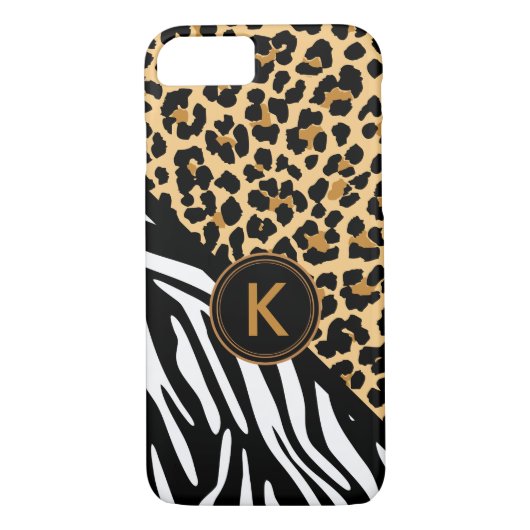 Monogram Leopard Zebra Print iPhone Case (Achterkant)