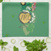 Monogram Leprechaun Groen Fruit en Bloemen Theedoek (Gevouwen)
