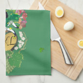 Monogram Leprechaun Groen Fruit en Bloemen Theedoek (Quarter Fold)