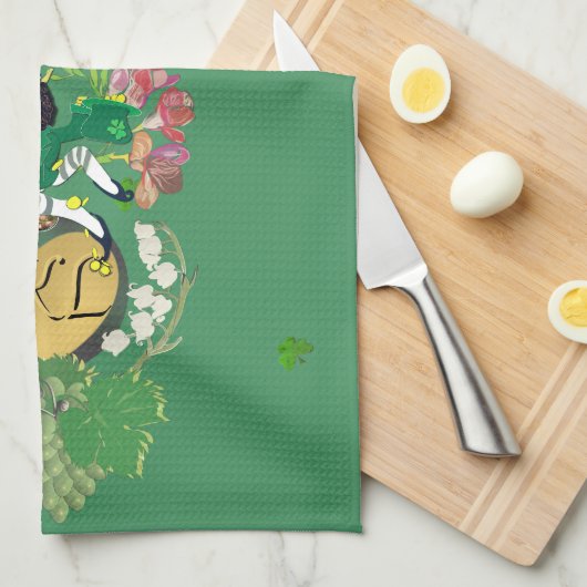 Monogram Leprechaun Groen Fruit en Bloemen Theedoek (Quarter Fold)