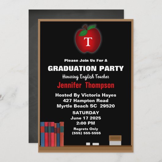 Monogram leraar Chalkboard Graduation Party Kaart (Voorkant / Achterkant)