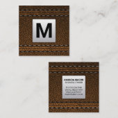 Monogram | Leren Achtergrond Vierkante Visitekaartje (Voorkant / Achterkant)