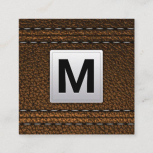 Monogram Leren Achtergrond Vierkante Visitekaartje
