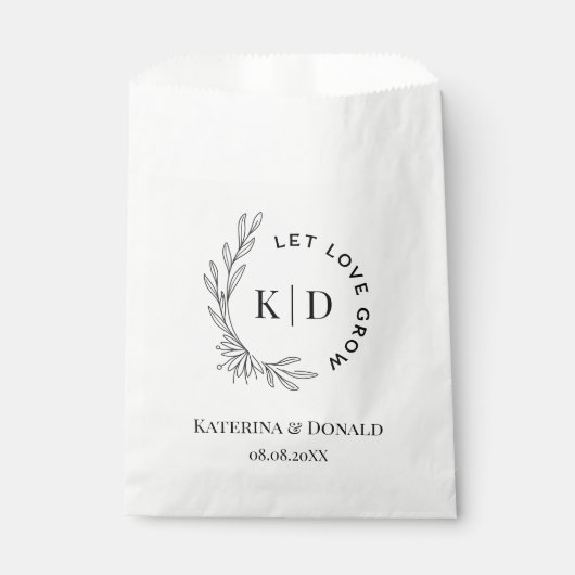 Monogram Let Love Grow Seed Wedding Favor Bag Bedankzakje (Voorkant)