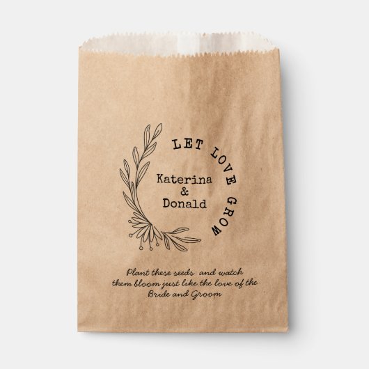 Monogram Let Love Grow Seed Wedding Favor Bag Bedankzakje (Voorkant)