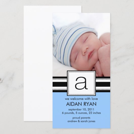 Monogram Letter A Baby FOTO Geboorteaankondiging Aankondiging (Voorkant / Achterkant)