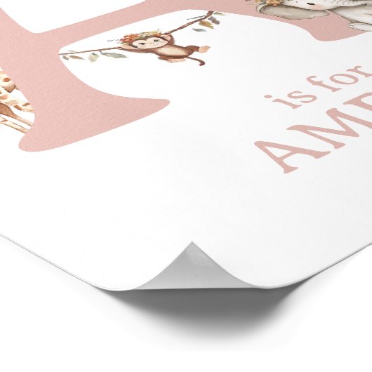 Monogram Letter A Boho Safari Animal Nursery Wall Poster (Hoek)