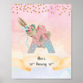 Monogram Letter A Cute Bunny Baby Girl Nursery Poster (Voorkant)
