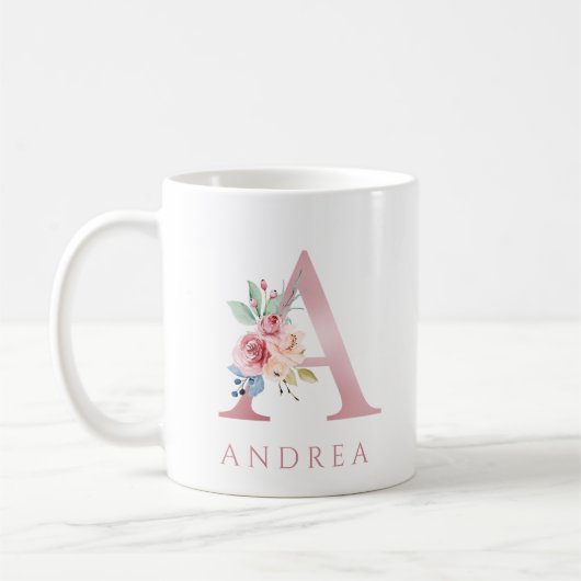 Monogram Letter A Floral Waterverf Koffie Mok (Links)