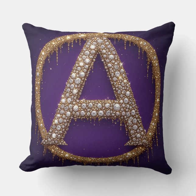 Monogram Letter A Gouden Diamanten Initiaal Cadeau Kussen (Voorkant)