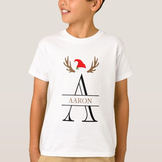 Monogram Letter A mas Name Antlers Santa Hat T-S T-shirt (Voorkant)