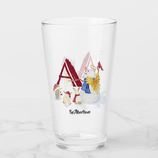 Monogram Letter A Merry kerstengel Snowman Glas (Achterkant)