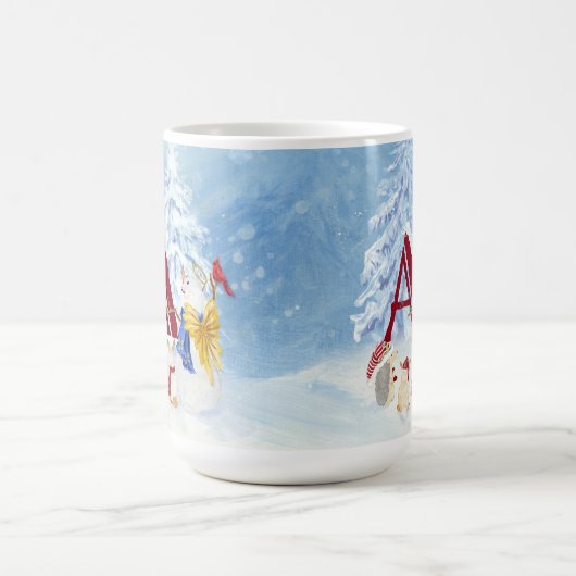 Monogram Letter A Merry kerstengel Snowman Koffiemok (Center)