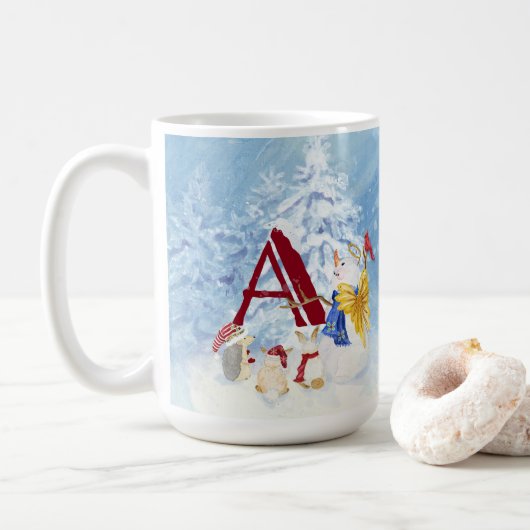 Monogram Letter A Merry kerstengel Snowman Koffiemok (Met donut)
