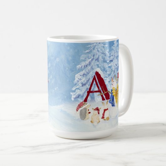 Monogram Letter A Merry kerstengel Snowman Koffiemok (Voorkant rechts)