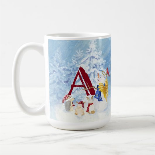 Monogram Letter A Merry kerstengel Snowman Koffiemok (Links)