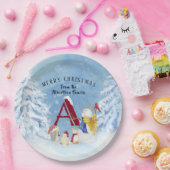 Monogram Letter A Merry kerstengel Snowman Papieren Bordje (Feest)