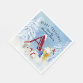 Monogram Letter A Merry kerstengel Snowman Servet (Hoek)