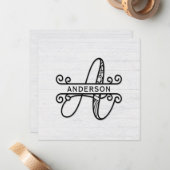 Monogram letter A met familienaam Notitiekaartje (Voorkant / Achterkant in situ)