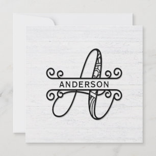 Monogram letter A met familienaam Notitiekaartje