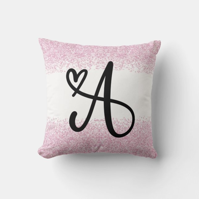 Monogram letter A met geborsteld roze glitter Kussen (Voorkant)