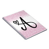 Monogram letter A met geborsteld roze glitter Notitieboek (Rechterzijde)