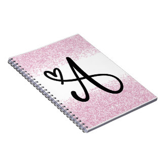 Monogram letter A met geborsteld roze glitter Notitieboek