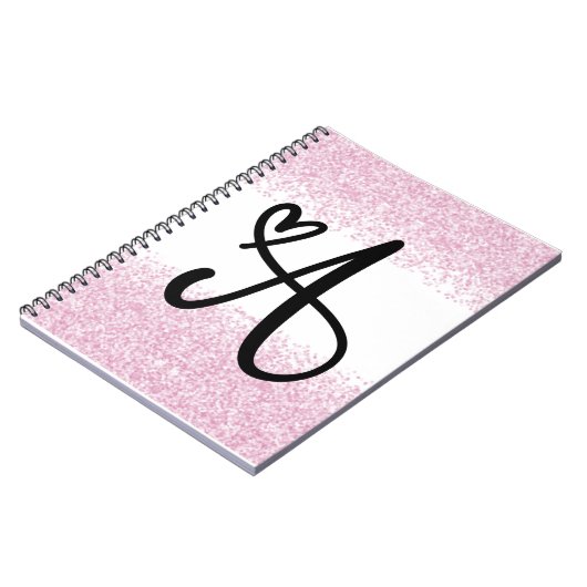 Monogram letter A met geborsteld roze glitter Notitieboek (Linkerzijde)