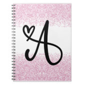 Monogram letter A met geborsteld roze glitter Notitieboek (Voorkant)