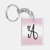 Monogram letter A met geborsteld roze glitter Sleutelhanger (Voorkant Links)