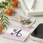 Monogram letter A met geborsteld roze glitter Sleutelhanger (Voorkant Rechts)