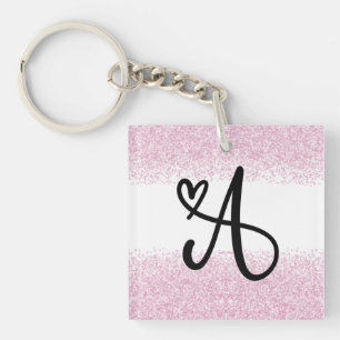 Monogram letter A met geborsteld roze glitter Sleutelhanger