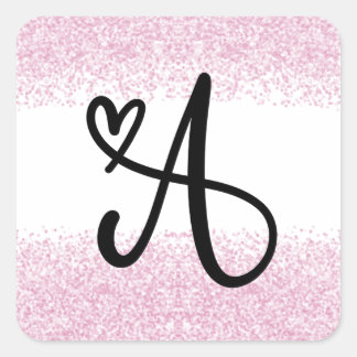 Monogram letter A met geborsteld roze glitter Vierkante Sticker