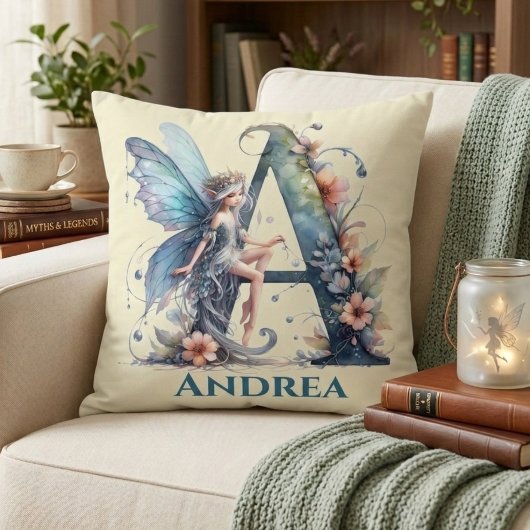 Monogram Letter A Met Naam Fee Kussen