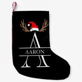 Monogram letter A naam, Antlers Santa Hat Kleine Kerstsok