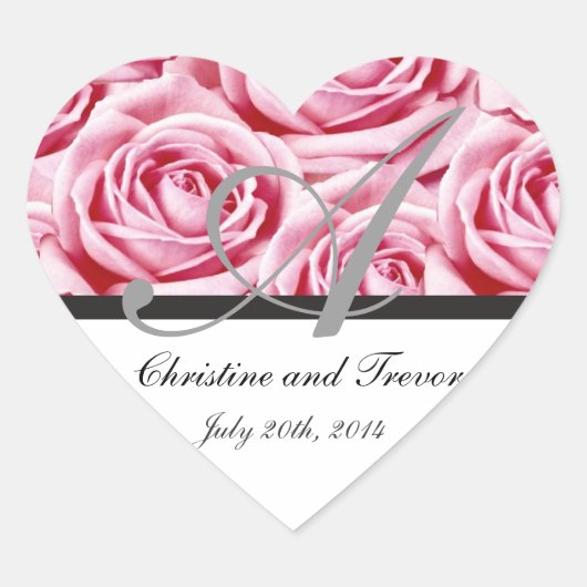 Monogram Letter A Pink Roses Sticker (Voorkant)