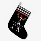 Monogram Letter A Plaid Zwart, Wit Rood Kleine Kerstsok (Voorkant (Hangend))