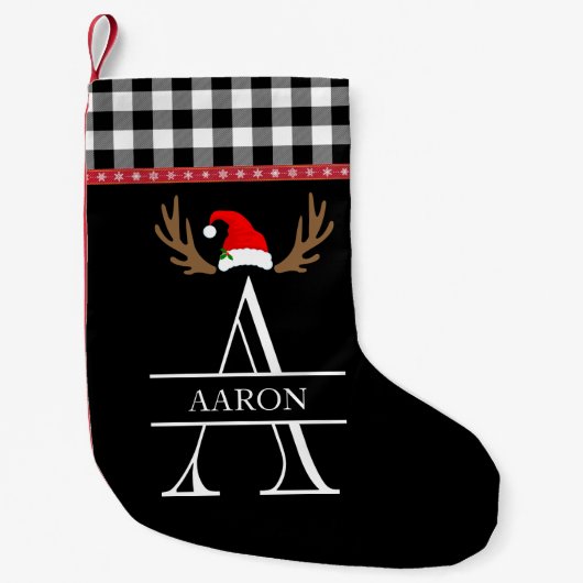 Monogram Letter A Plaid Zwart, Wit Rood Kleine Kerstsok (Voorkant)